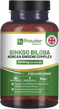 Ginkgo Biloba & Korean Ginseng 8000mg 180 Vegan Tablets