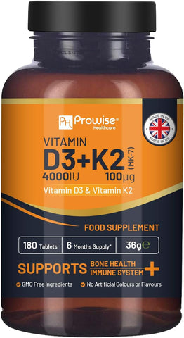 Vitamin D3 4000IU & K2 MK7 100μG Vegetarian Tablets I 180 (